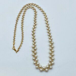 Vintage Trifari Pearl Woven  Gold Tone Necklace 24"